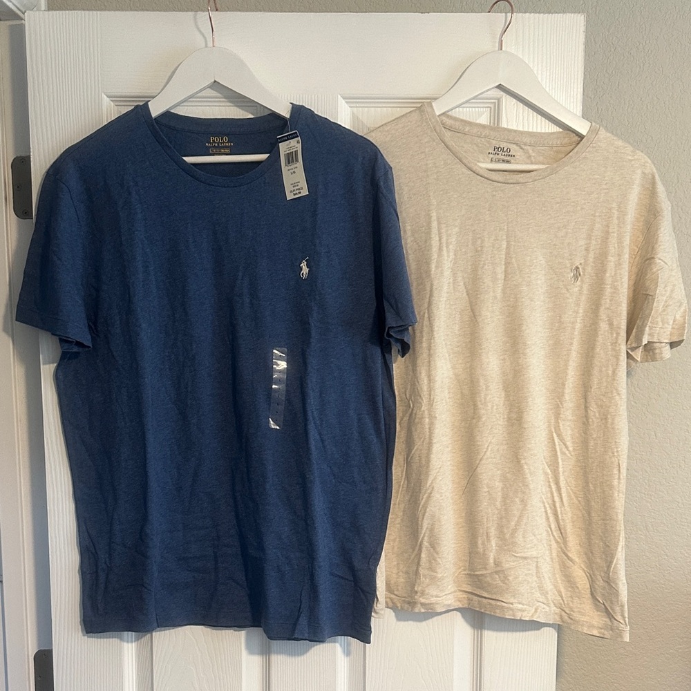 Polo by Ralph Lauren Short Sleeve Tees - Navy and Beige - lot of 2